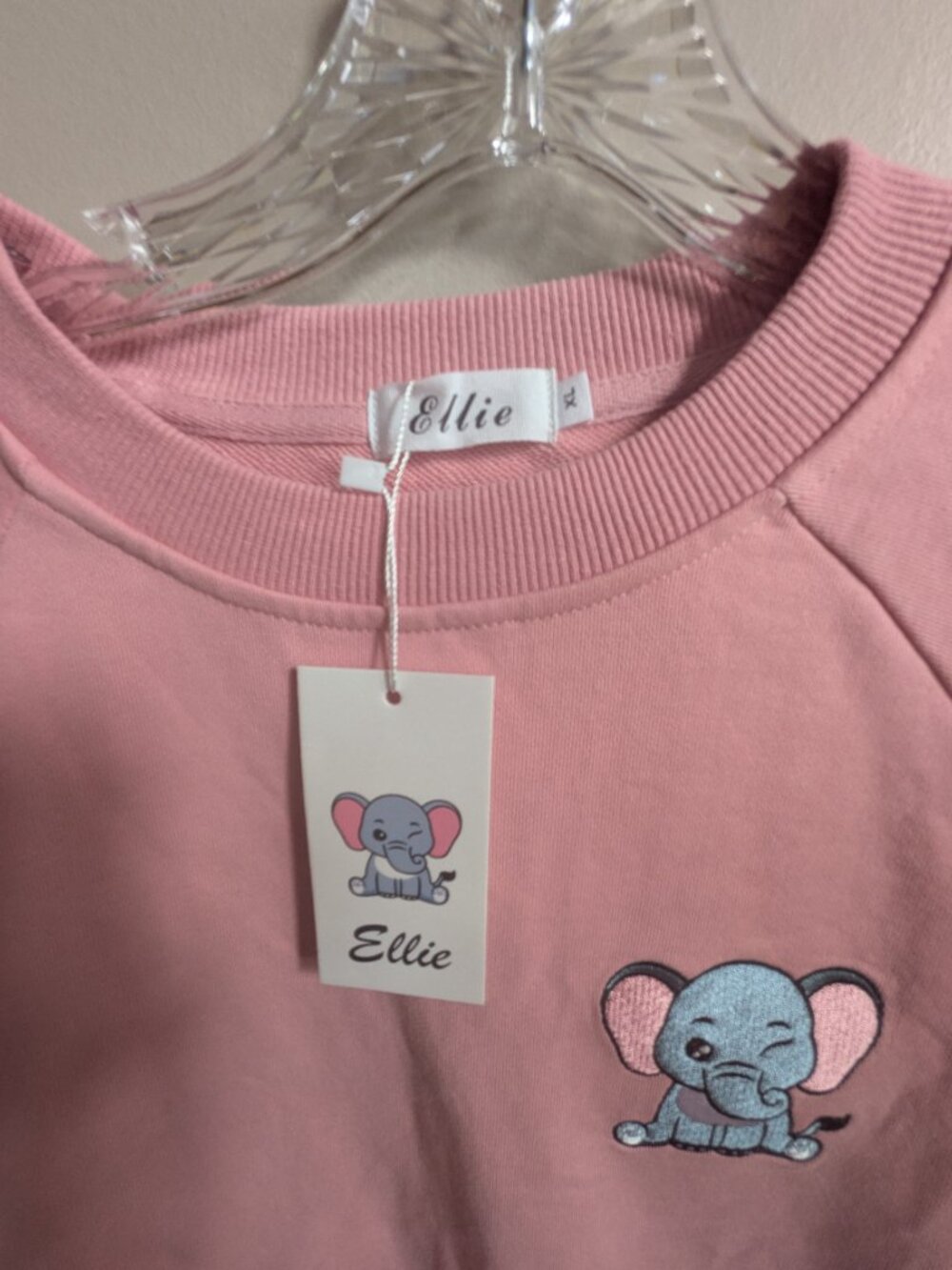 ellie embroidered meme quote pink elephant sweatshirt size XL #788 - Picture 3 of 6